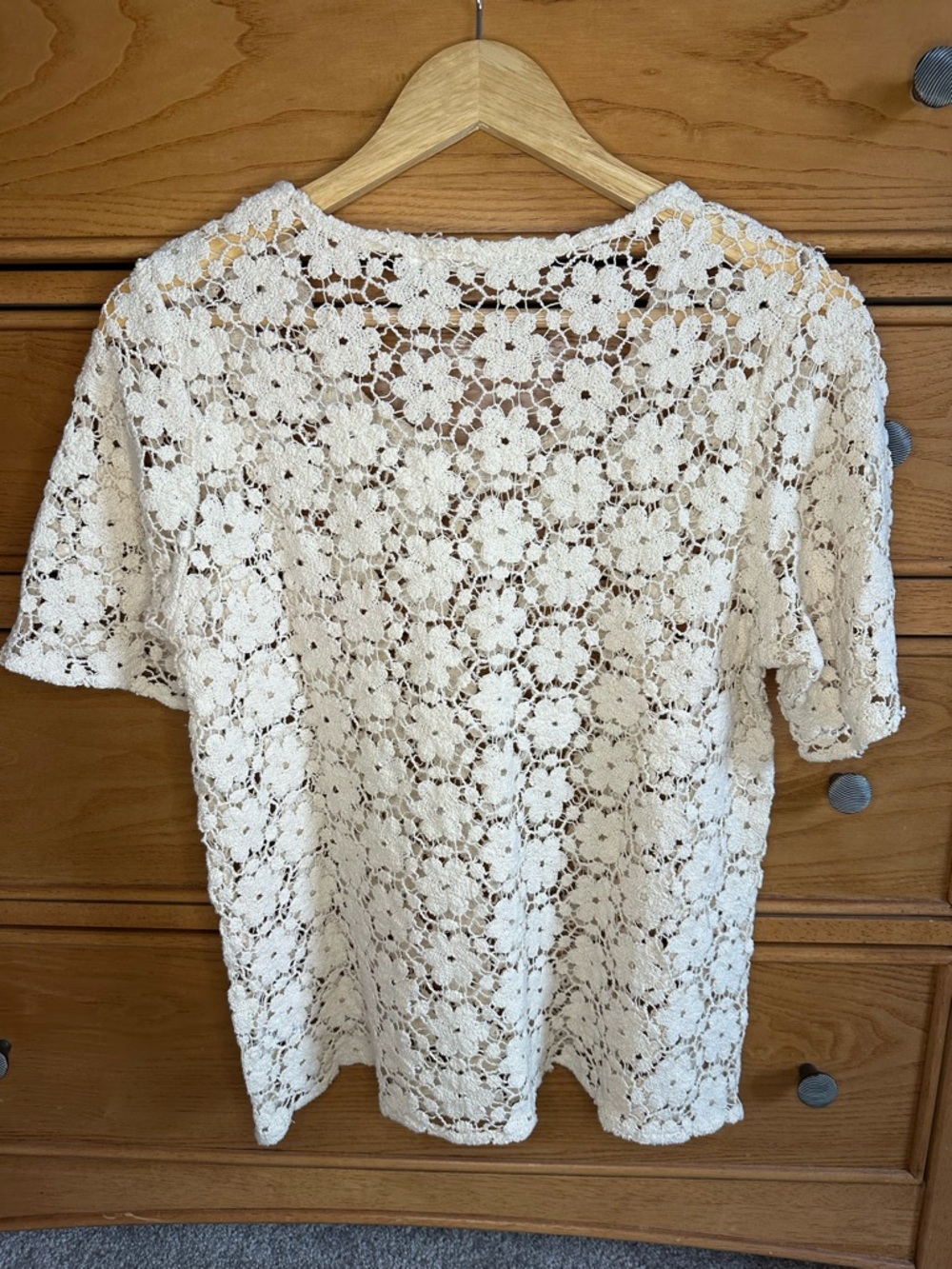 Ivory Floral Crochet Lace Womens Top Size Medium Cottagecore Granola Prairie - Picture 2 of 6